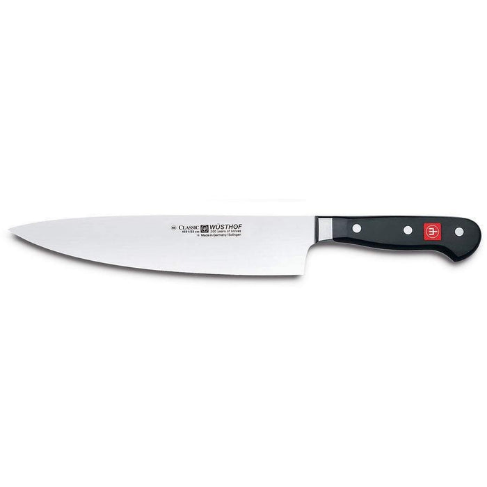 9 inch Wusthof Classic Demi-Bolster Cook's Knife displayed horizontally on a white background
