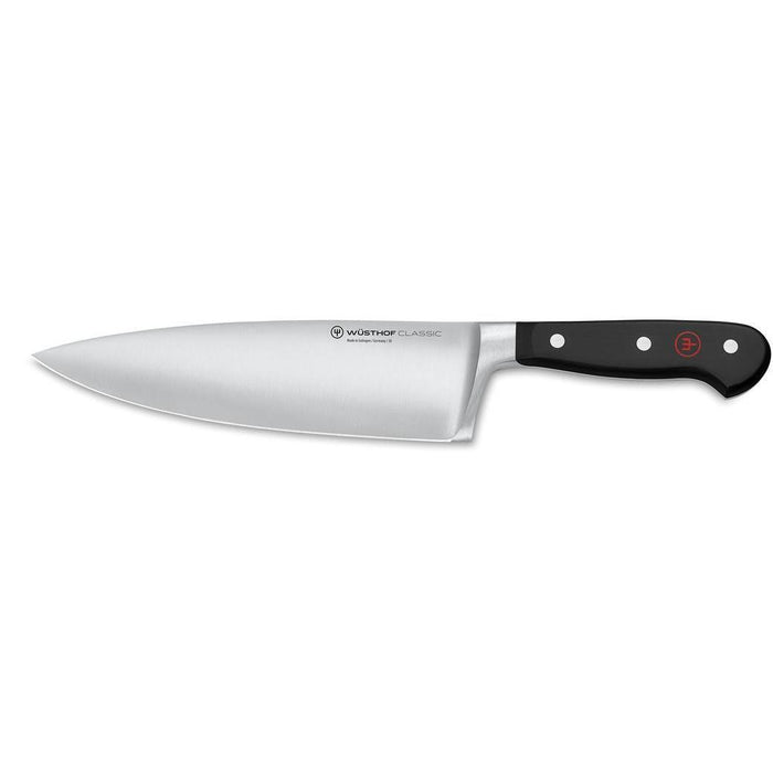 8 inch Wusthof Classic Extra Wide Chef's Knife displayed horizontally on a white background
