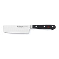 5 inch Wusthof Classic Hollow Edge Nakiri Knife displayed horizontally on a white background