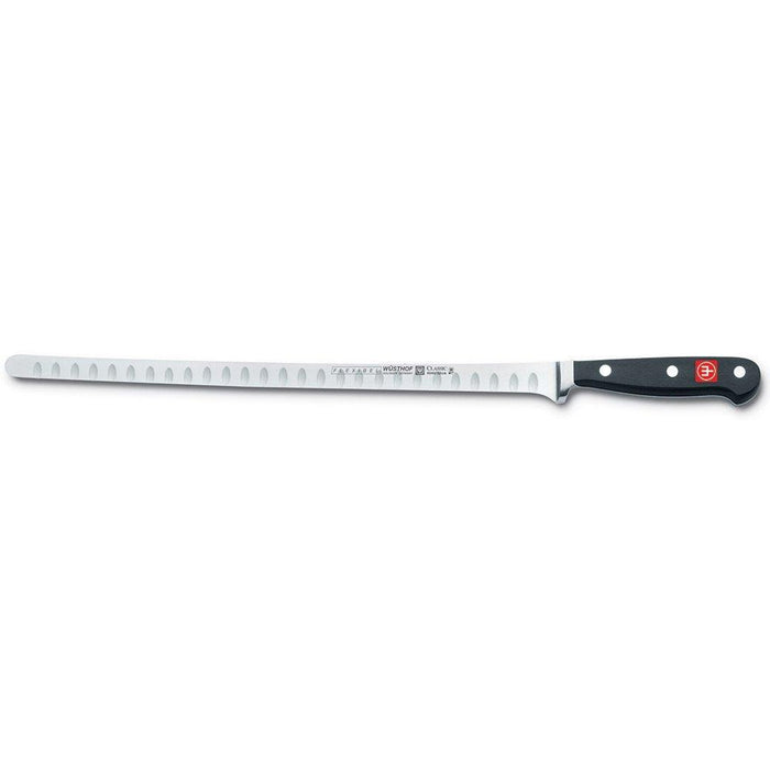 Wusthof Classic Hollow Edge Salmon Slicer - 12″ displayed horizontally on a white background