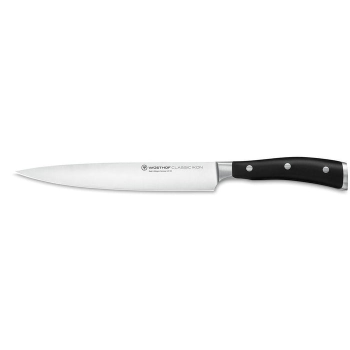 8 inch Wusthof Classic Ikon Carving Knife displayed horizontally on a white background