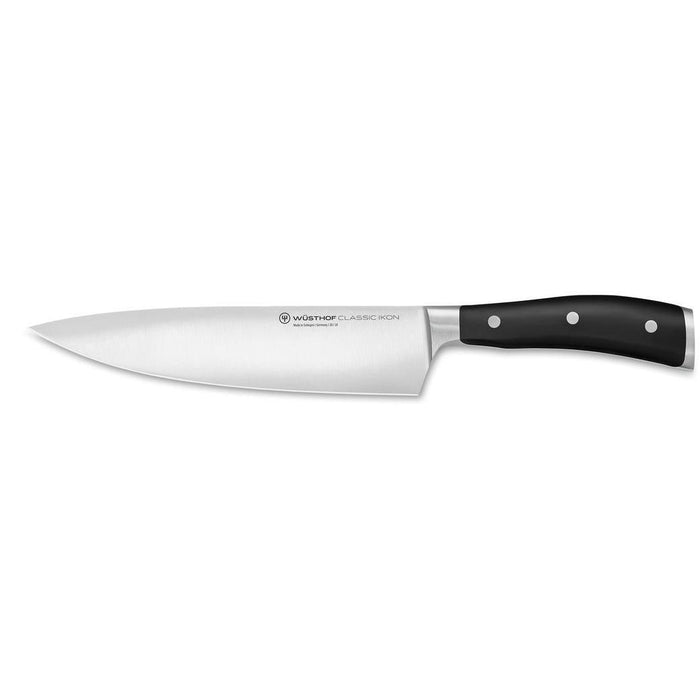 8 inch Wusthof Classic Ikon Chef's Knife displayed horizontally on a white background