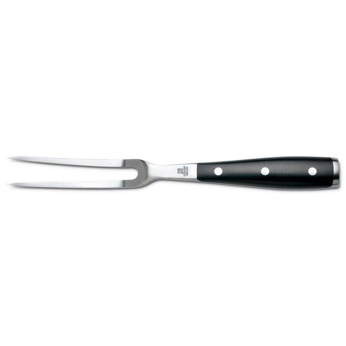 Wusthof Classic Ikon Curved Double Bolster Meat Fork - 6″ displayed horizontally on a white background