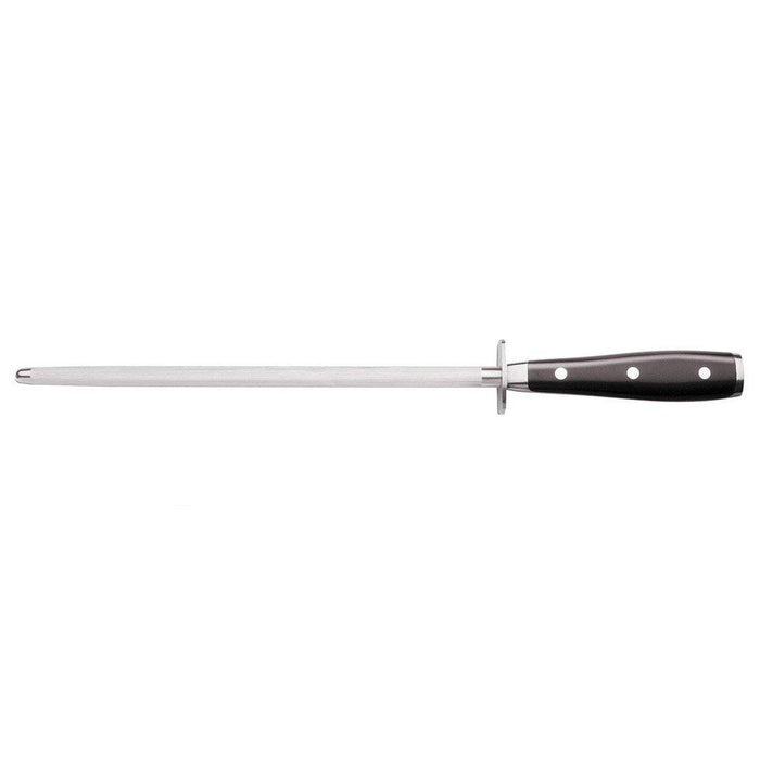 Wusthof Classic Ikon Double Bolster Honing Steel - 10″ displayed horizontally on a white background