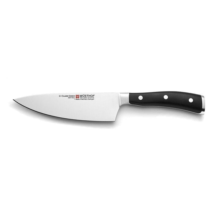 Wusthof Classic Ikon Extra Wide Cook's Knife - 6″ displayed horizontally on a white background