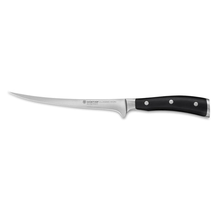 Wusthof Classic Ikon Fillet Knife displayed horizontally on a white background