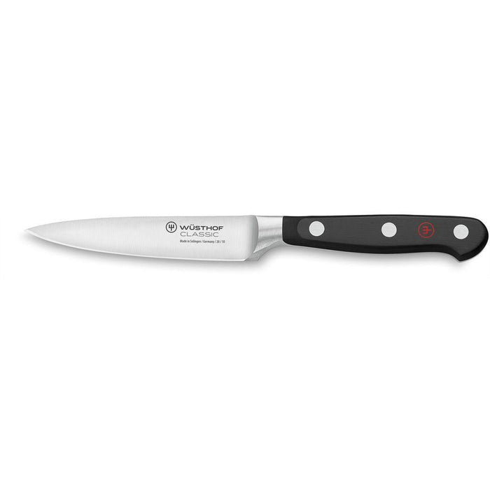 4 inch Wusthof classic utility knife displayed on a white background