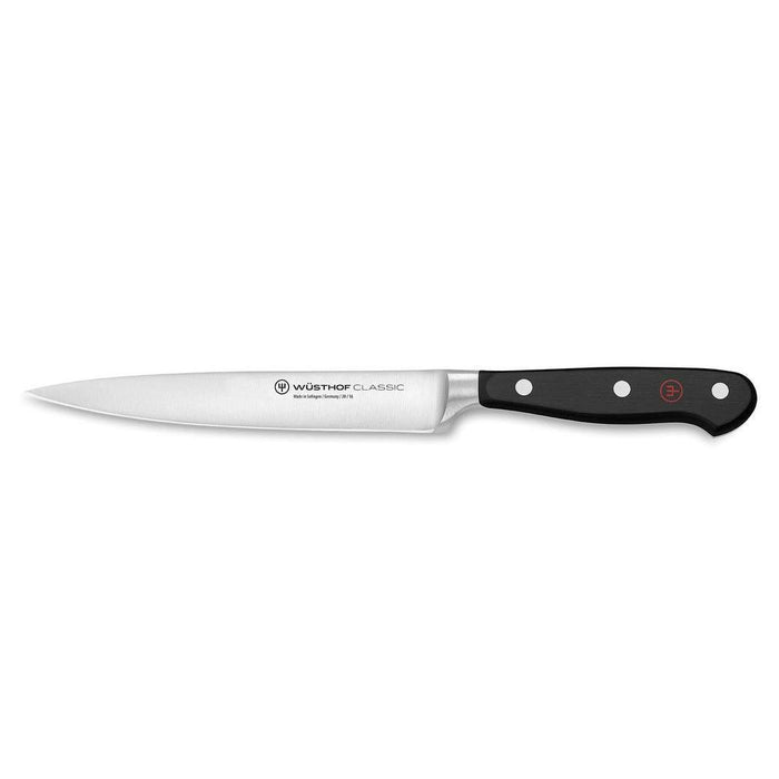 6 inch Wusthof classic utility knife displayed on a white background
