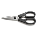 Black Wusthof come-apart kitchen shears displayed on a white background
