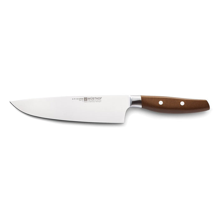 8" Wusthof Epicure Cook's Knife, Half Bolster displayed vertically on a white background