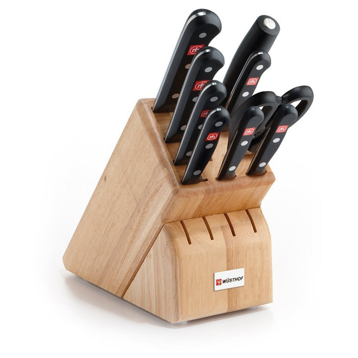 Wusthof Knife Sets Wusthof Gourmet 10-piece Knife Block Set with Beechwood knife block displayed on a white background