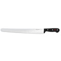 A Wusthof Gourmet 14-inch brisket slicer knife with a hollow edge, featuring a high carbon stainless steel blade and a black polyester handle with rivets.