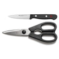 Two piece Wusthof gourmet paring knife and shears displayed on a white background