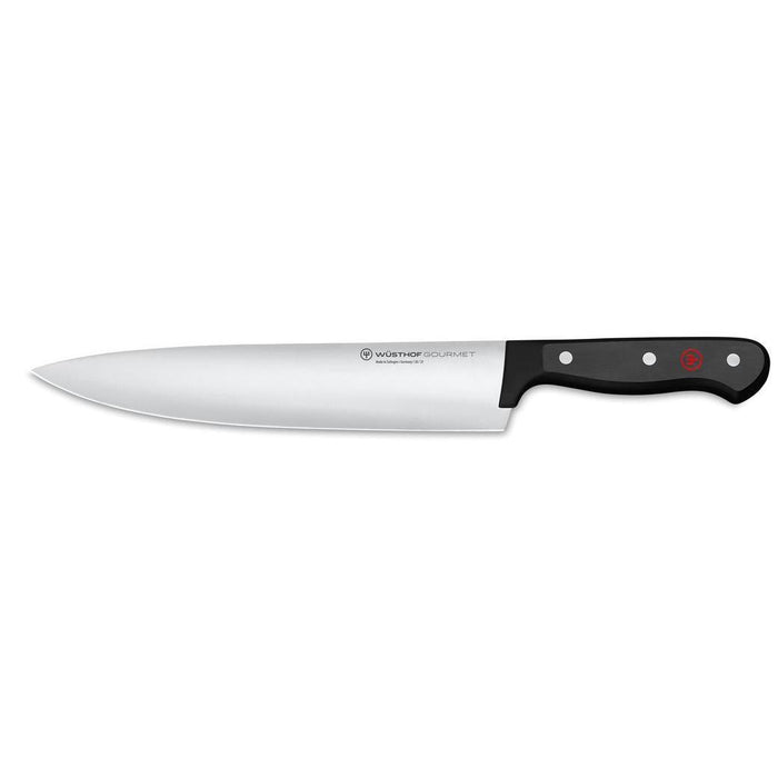 9 inch Wusthof gourmet chef knife displayed on a white background