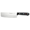 A Wusthof Gourmet 7" Hollow Edge Nakiri Knife with a stainless steel blade and black plastic handle.