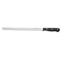 An 11-inch Wusthof Gourmet Hollow Edge Salmon Slicer with a stainless steel blade and black plastic handle.