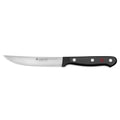A Wusthof Gourmet 4.5 inch steak knife with a stamped blade and black synthetic handle.
