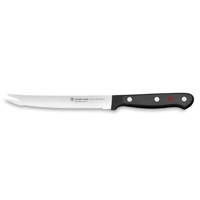 5 inch Wusthof gourmet tomato knife displayed on a white background