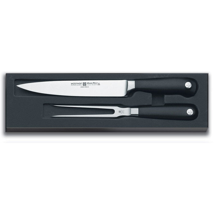 Wusthof Carving & Slicing Knives Wusthof Grand Prix II 2-piece Carving Set with a carving knife and carving fork inside packaging displayed on a white background