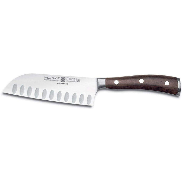Wusthof Japanese & Santoku Knives 5" Wusthof Ikon Blackwood Hollow Edge Santoku knife displayed on a white background