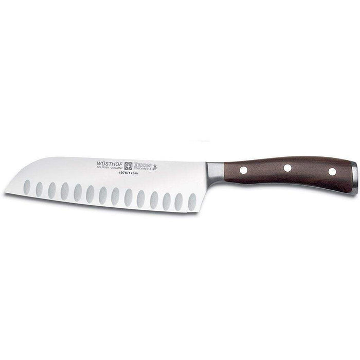 Wusthof Japanese & Santoku Knives 7" Wusthof Ikon Blackwood Hollow Edge Santoku knife displayed on a white background