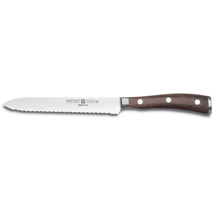 Wusthof Tomato & Utility Knives Wusthof Ikon Blackwood Serrated Utility Knife - 5" displayed on a white background