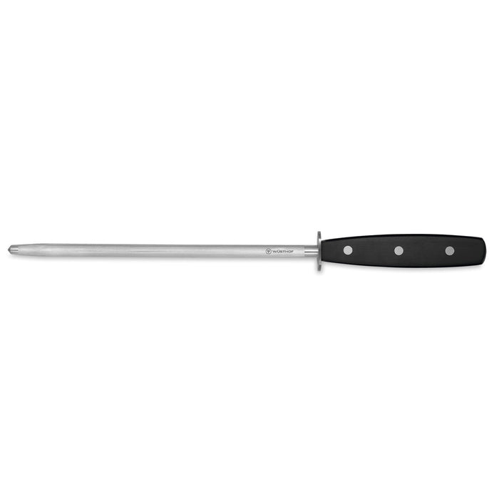 Wusthof 9 inch triple rivet honing steel knife sharpener on a white background
