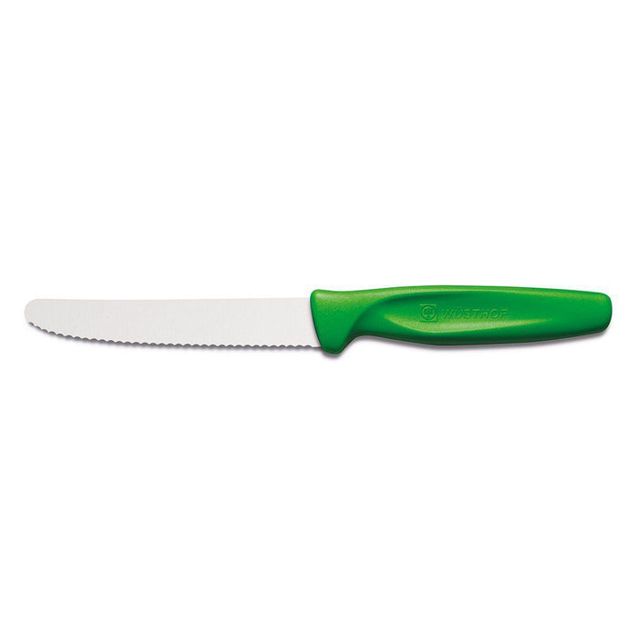 Wusthof Paring & Peeling Knives Green Wusthof Zest 4" Serrated Paring Knife on a white background