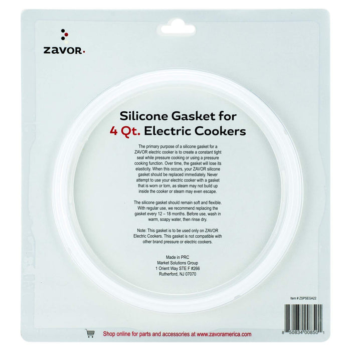 Zavor silicone gasket packaging for 4 Qt. electric cookers with text and branding.